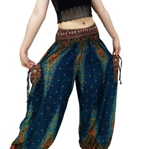Women Trouser,Thai Pants,Yoga Pants,Aladdin Pants,Thai Pants Boho Pants,Gypsy Pants,Rayon Pants,Clothing Trouser Petrol Green TS299 image 2