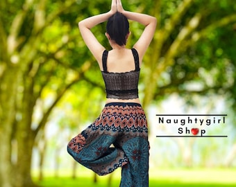SRN7 NaughtyGirl Frauen Hosen Yoga Hose,Aladinhose,Thai Hose,Boho Hose,Gypsy Hose,Viscose Hose Petrol