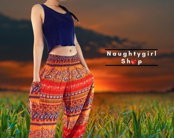 Harem Pants,Women,Yoga Pants,Aladdin Pants,Thai Pants,Baggy Pants,Gypsy Pants,Rayon Pants,Genie Pant Hippie Pants,Trouser Orange (TS59)