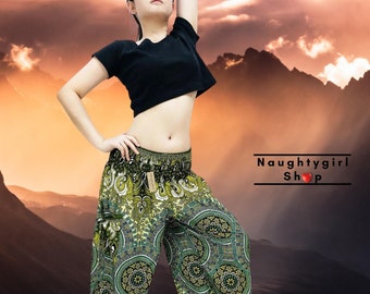 Women Clothing,Trouser Thai Pants,Yoga Pants,Aladdin Pants,Maxi Pants,Boho Pants,Gypsy Pants,Rayon Pants,Hippie Trouser Flower Green (TS344)