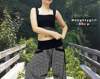 Samurai Pants,Cotton Unisex Harem Pants,Ninja Pants,Aladdin Pants,Maxi Pants,Gypsy Pants,Drop Crotch Pants,Trouser Black (MSP22)