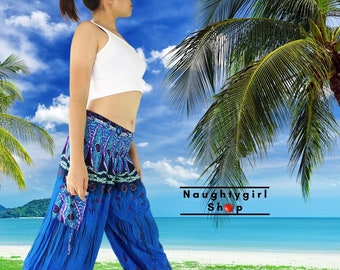 Pantalones Harem SkyBlue de talla grande, mujeres, pantalones de Yoga Hippy de viscosa de rayón gitano Aladdin Maxi Boho, (TS115)