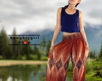 Women Clothing,Trouser,Yoga Pants,Aladdin Pants,Thai Pants,Boho Pants,Gypsy Pants,Rayon Pants,Clothing  Trouser Brown (TS58)