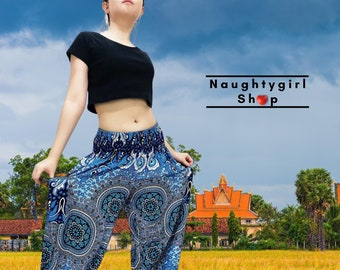 Women Trouser,Thai Pants,Yoga Pants,Aladdin Pants,Maxi Pants,Boho Pants,Gypsy Pants,Rayon Pants,Hippie Trouser Flower Dark Blue (TS346)