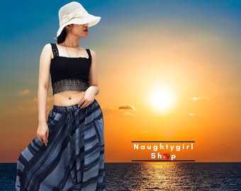 Pantalones harén de algodón azul Pikalda: estilo bohemio Aladdin cómodo LCHA4