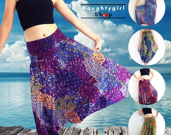 Peacock Tail Harem Pants Women,Clothing Yoga Drop Crotch Aladdin Boho Loungewear,Gypsy Trousers Viscose Jumpsuits Rompers