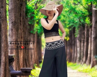 Pikalda-Graue Palazzo-Hose aus Viskose: Damen-Caprihose mit weitem Bein LRW7