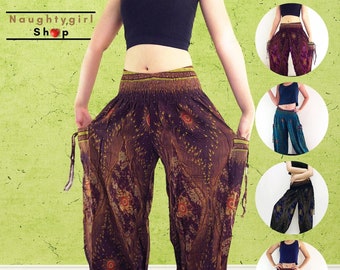 Brown Harem Pants,Women,Pants Yoga Pants,Boho Pants,Aladdin Pants,Baggy Pants,Gypsy Pants,Rayon Genie Pants,Hippie Trousers