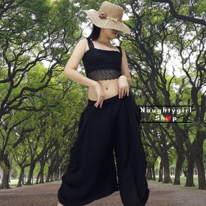 PST9 Women Clothing,Double Cotton Skirts,Pants Long Skirts,Comfy Skirts,Luxury Pleated Skirts Unique Skirts Maxi Skirt,Gypsy Skirt,Black