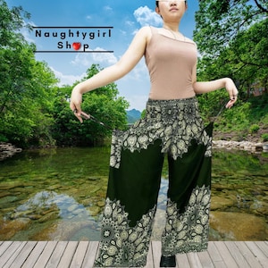 Haremshose,Frauen,Hose Yoga Hose,lange Hose, Hose mit weitem Bein, Palazzo Hose,Boho Hose,Zigeuner Hose,Hippie Hose,Rayon Hose Grün (TSW32)