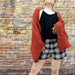 Cotton Scarf Double Cotton Gauze Shrug, Full Buttons Scarf, Crinkle Cotton Scarf Women Scarves Gifts For Her Cotton Shawl Burnt Orange PSC12