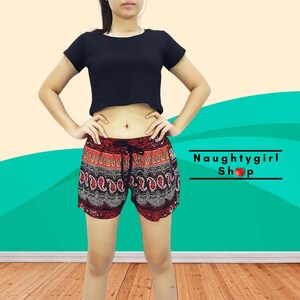 Women Clothings Rayon Pants,Mini Shorts Bohemian Hippie Beach Clothing Paisley Red (S81)