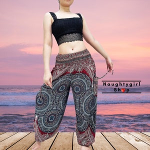Red Mandala Harem Pants,Women,Hippy Hippie Pants,Yoga Pants,Aladdin Pants,Boho Pants,Gypsy Pants,Rayon Pants,Comfy Trouser,(TS387)