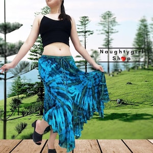 Turquoise Blue Tie dye Skirt Women Skirt,Gypsy Skirt,Rayon Skirt,Boho Skirt,Hippie Skirt,Bohemian Skirt,Hand Dyed Skirt,Flared Skirt,STS
