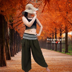 LRT8 Harem Pants,Women,Yoga Pants,Aladdin Pants,Thai Pants,Boho Pants,Gypsy Pants,Rayon Pants,Viscose Pants,Trouser Plain Pants Olive Green