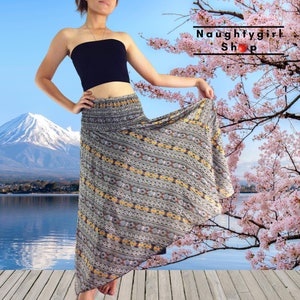 Thai Women Maxi Dress,Gypsy Dress Skirt,Rayon Dress,Boho Dress,Hippie Dress,Summer Beach Dress Long Skirt Clothing Olive Green/Yellow(DS3)