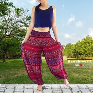 Red Paisley Harem Pants,Women,Clothing Yoga Pants,Aladdin Boho Pants,Gypsy Pants,Rayon Hippie Pants,Comfy Loungewear,Trouser (TS61)