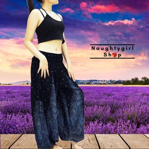 PLUS SIZE Feather Black Harem Pants Women,Yoga Pants,Aladdin Pants,Boho Pants,Gypsy Rayon Hippie Trouser (TS252)