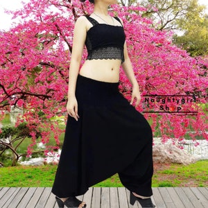 Women Harem Pants,Organic Cotton Pants,Aladdin Pants,Maxi Pants,Boho Pants,Gypsy Pants,Drop Crotch Pants,Jumpsuits Rompers Pants Black (PH1)