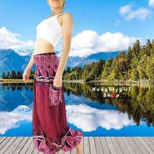 Red Boho Pants,Women Long Pants,Hippie clothes Yoga Pants,Aladdin Pants,Maxi Pants,Boho Pants,Gypsy Pants,Rayon Pants,Baggy Trousers (TS114)