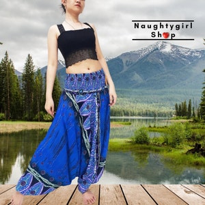 Pantaloni harem in rayon azzurro cielo: stile boho Aladdin HP180