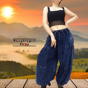 Indigo Blue Stonewashed Harem Pants,Bleached Cotton Pants,Unisex Pants Maxi Pants,Baggy Pants,Gypsy Pants,Cotton Trouser Boho Pants,(LCT12)