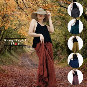 Spódnica z falbanką z bawełny, styl boho hippie, do chodzenia po domu