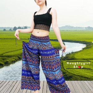 Haremshose,Frauen,Hose Yoga,Aladinhose,Boho Hose,Zigeuner Hose,Elefantenhose Paisley Blau (TSW19)