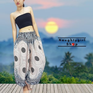 Black White Harem Pants,Women,Yoga Pants,Aladdin Pants,Maxi Pants,Boho Pants,Gypsy Pants,Rayon Pants,Genie Pants,Trouser Unique Pants SRT@2