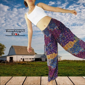 PLUS SIZE Purple Blue Harem Pants,Women,Aladdin Maxi Boho Yoga Pants,Gypsy Rayon Viscose Hippy (TS130)