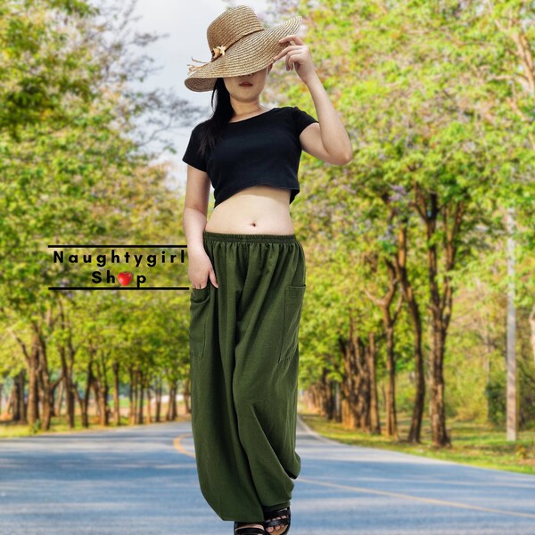 Thai Cotton Harem Pants Women Loungewear Pants,Maxi and Boho Clothing, Hippie Pants,Comfy & Long Pants,Cotton Trousers PT003
