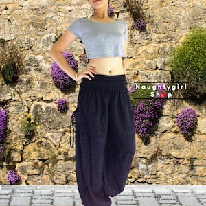 Women Harem Pants,Yoga Pants,Aladdin Pants,Maxi Pants,Boho Pants,Gypsy Pants,Hippie Pants,Trouser Cotton Pants,Black (TCC1)