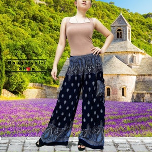 Haremshose,Frauen,Hose Yoga,lange Hose, weites Bein Hose, Palazzo Hose, Boho Hose, Zigeuner Hose Paisley Marine Blau (TSW23)