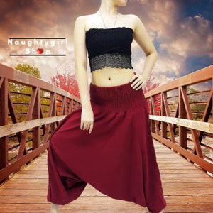 Women Harem Pants,Organic Cotton Pants,Aladdin Pants,Maxi Pants,Boho Pants,Gypsy Pants,Drop Crotch Pants,Jumpsuits Rompers Pants Red (PH1)