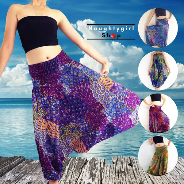 Peacock Tail Harem Pants Women,Clothing Yoga Drop Crotch Aladdin Boho Loungewear,Gypsy Trousers Viscose Jumpsuits Rompers