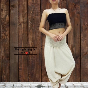 Women Harem Pants,Organic Cotton Pants,Aladdin Pants,Maxi Pants,Boho Pants,Gypsy Pants,Drop Crotch Pants,Jumpsuits Rompers Pants Ivory (PH1)