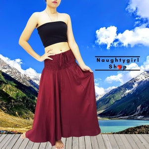 Women Maxi Dress,Gypsy Dress Skirt,Rayon Dress,Skirt Boho Dress,Hippie Dress,Summer Beach Dress Skirt Clothing Solid Plain Dark Red (DSC2)