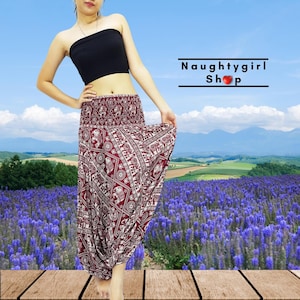 Harem Pants Yoga Pants,Drop Crotch Aladdin Pants,Thai Pants,Boho Pants,Gypsy Pants,Viscose Jumpsuits Rompers Boho Pants,Elephant Red (HP185)