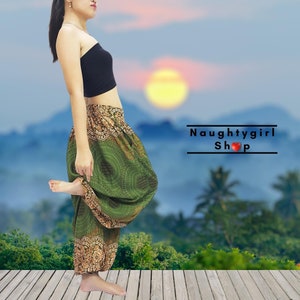 Green Harem Pants,Women,Hippy Hippie Pants,Yoga Pants,Aladdin Pants,Maxi Pants,Boho Pants,Gypsy Pants,Rayon Pants,Comfy Trouser,SRT@6
