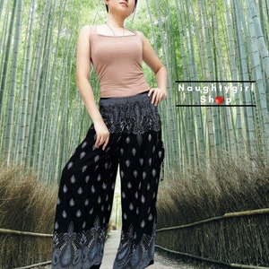 Pantaloni harem, donna, pantaloni yoga, pantaloni lunghi, pantaloni a gamba larga, pantaloni palazzo, pantaloni boho, pantaloni zingari, pantaloni hippy, nero paisley (TSW27)