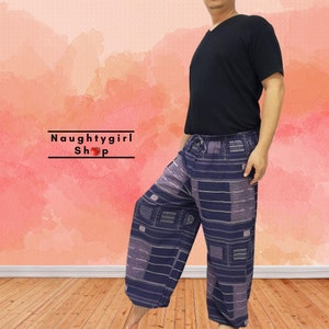 LMCA1 Men Pants Bohemian Pants Festival Pants Hippie Pants,Boho Pants,Thai Cotton Pants,Unisex Casual Trouser Gift for him Navy Blue