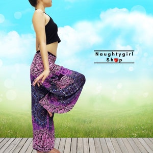 PLUS SIZE Mandala Purple  Harem Pants,Women,Aladdin Maxi Boho Yoga Pants,Gypsy Rayon Hippie Trouser (TS218)