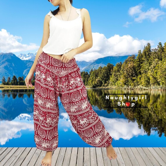 Womens Harem Pants Boho Pants Yoga Pants Red Wonder Elephant