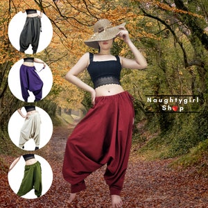 Spodnie samurajskie, spodnie bawełniane, spodnie haremowe unisex, spodnie ninja, spodnie alladyn, spodnie maxi, spodnie cygańskie, spodnie z obniżonym krokiem, ciepłe spodnie (PH3)