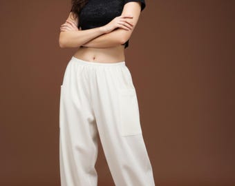 Natural Cotton Harem Pants | Boho Comfy Lounge Trousers with Pockets PT003/1