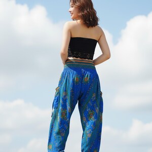 Pikalda-Blue Peacock Harem Pants: Rayon Comfy Boho Yoga Festival Wear Trouserss TS5 image 3