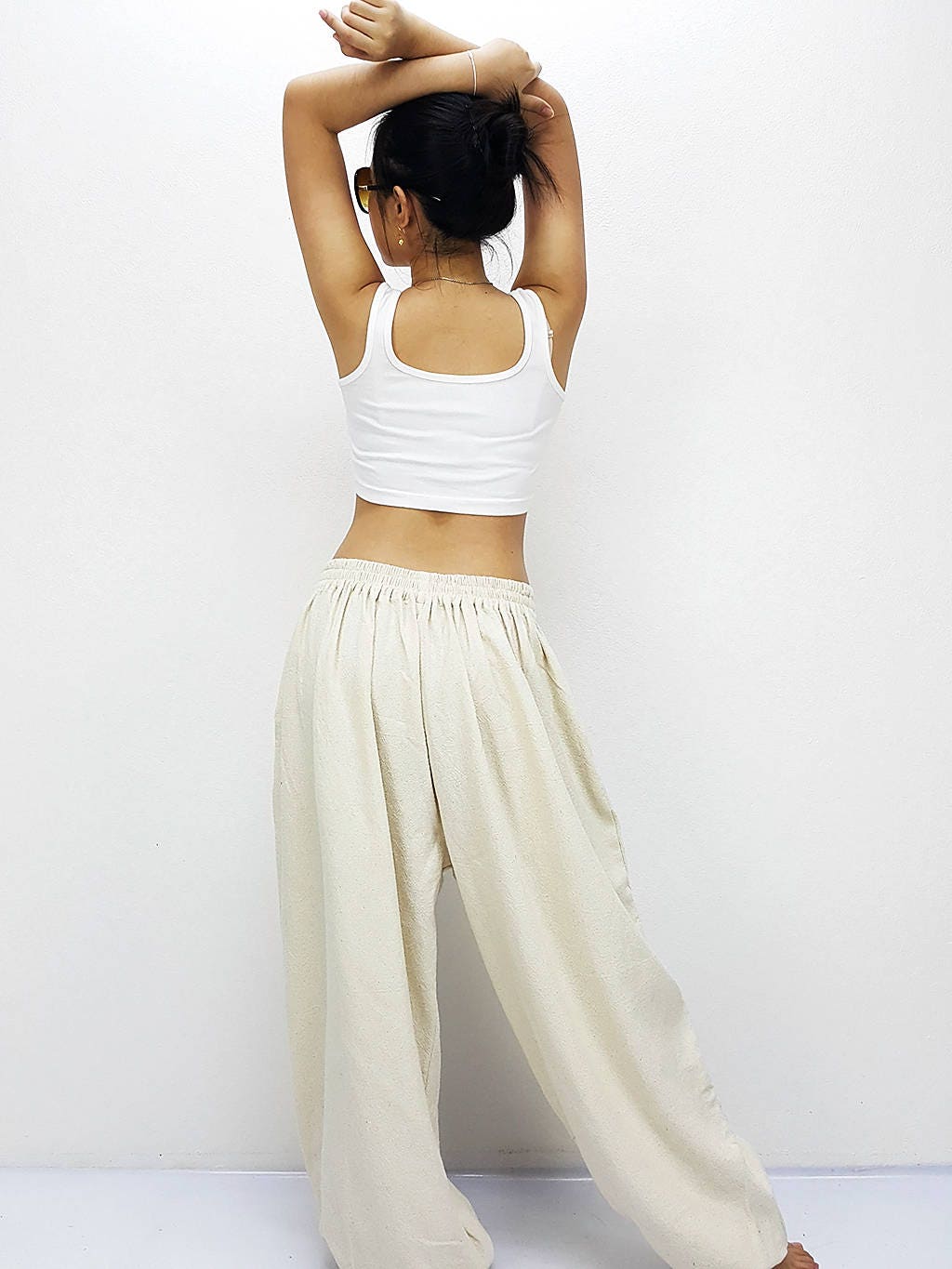 Cream Ivory Boho Women Cotton Pants,organic Clothing Aladdin