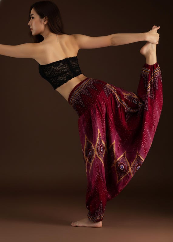 Pikalda-Peacock Rayon Harem Pants: Comfy Boho Hippie Loungewear HP28