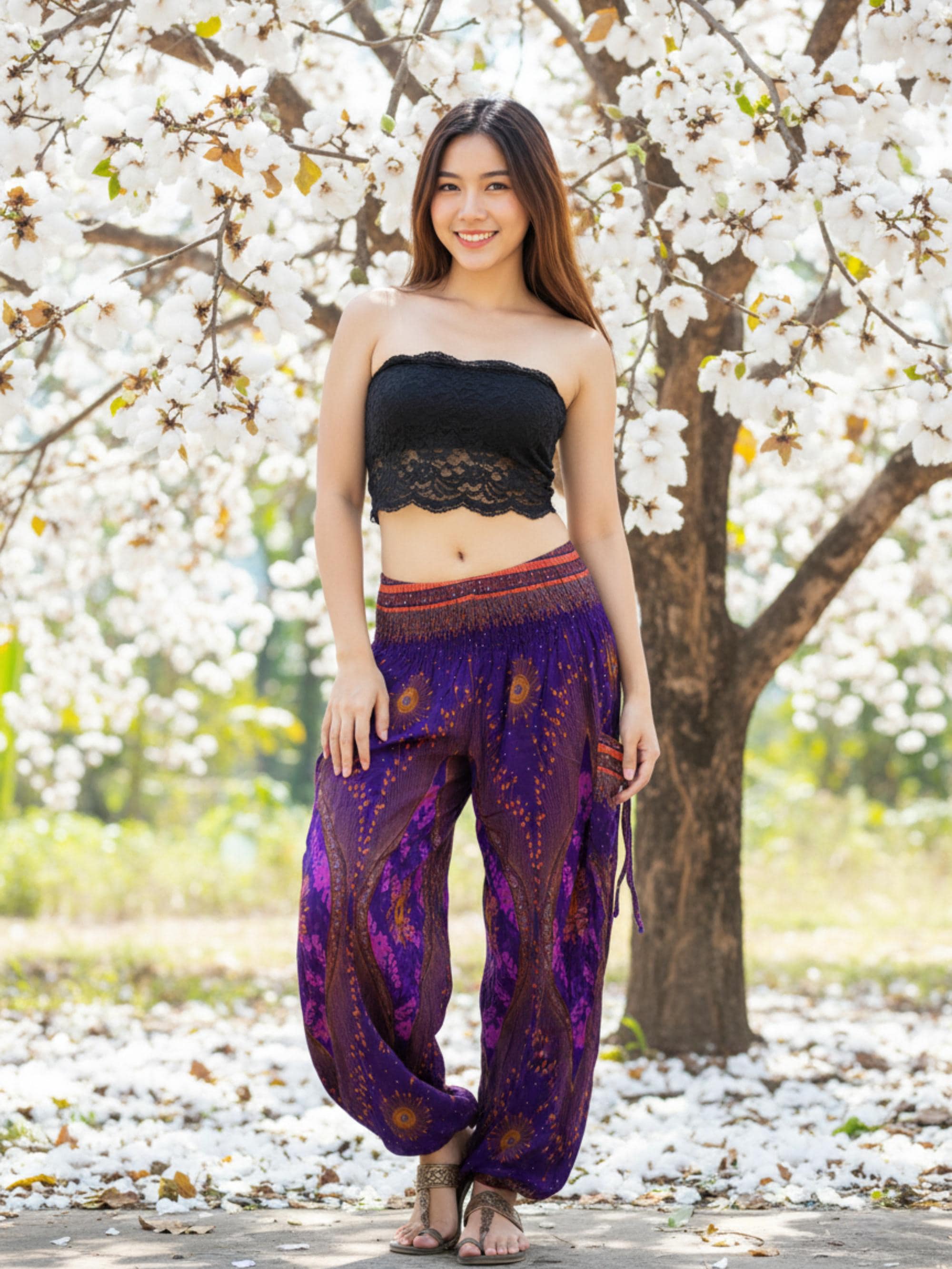 Pikalda-purple Harem Pants: Rayon Comfy Boho Yoga Aladdin Festival