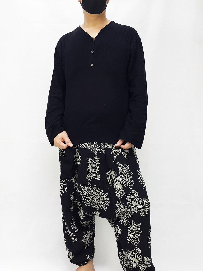 FCH2 Women /& Men Harem Pants Thai Cotton Pants Yoga Pants Drop Crotch Aladdin Pants Maxi Pants Boho Pants Gypsy Pants Roomy Pants Black